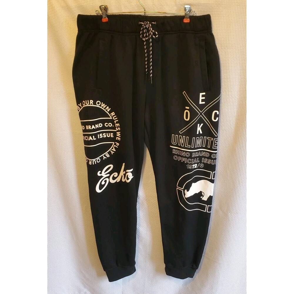 Vtg Ecko Unltd Sweatpants Mens Size XL Large Black White Big Wrap Logo Pockets